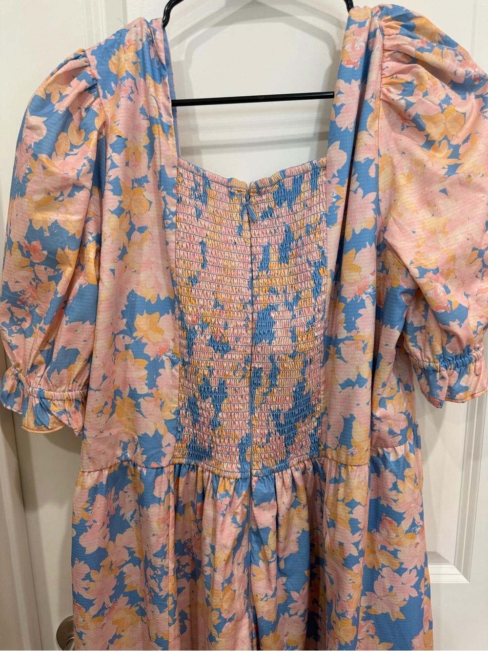 Ivy City Co Pink and Blue Floral Midi Dress with Bow - Picture 4 of 4